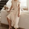 LAKE FLOWER FASHION Janet Ruffle Sleeve Maxi Dress In Beige - FINAL SALE