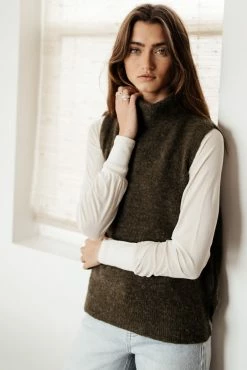Vero Moda Lia Sweater Vest In Olive - FINAL SALE Tops