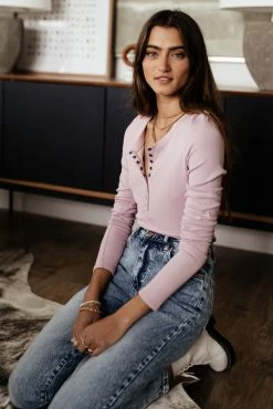 WORUI Ivanna Henley Top In Lavender - FINAL SALE