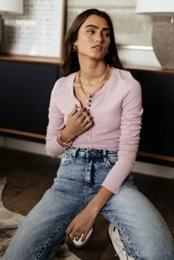 WORUI Ivanna Henley Top In Lavender - FINAL SALE