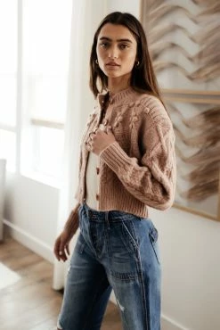 LISTICLE Sale Yulia Cropped Cardigan In Blush