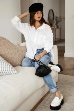 FUN 2 FUN Larissa Button Down Blouse In White - FINAL SALE