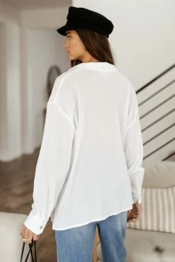 FUN 2 FUN Larissa Button Down Blouse In White - FINAL SALE