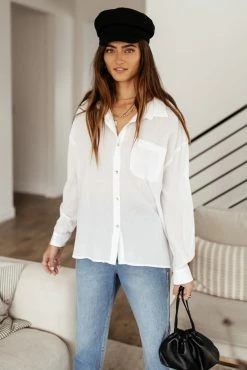 FUN 2 FUN Larissa Button Down Blouse In White - FINAL SALE
