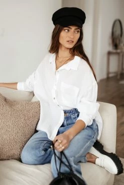 FUN 2 FUN Larissa Button Down Blouse In White - FINAL SALE