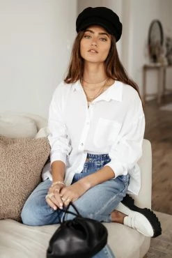 FUN 2 FUN Larissa Button Down Blouse In White - FINAL SALE