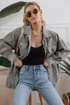 Brand new 😉 Mustard Seed Meret 👚 Shirt Jacket In Grey - FINAL SALE ⭐ 14 Mustard Seed Meret Shirt Jacket In Grey - FINAL SALE