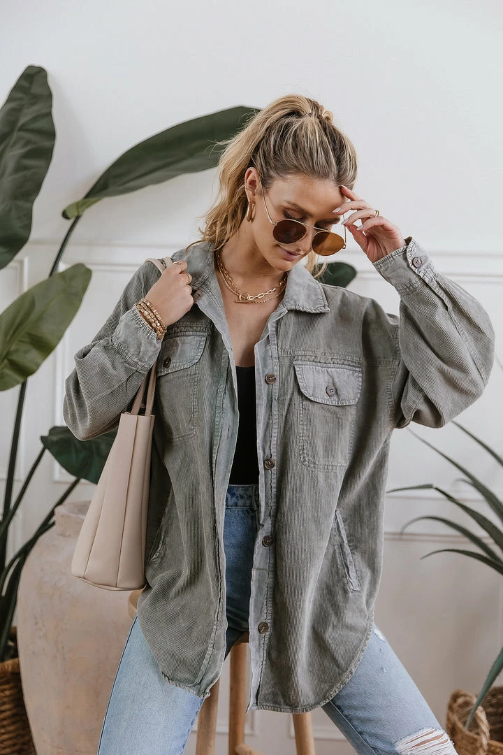 Brand new 😉 Mustard Seed Meret 👚 Shirt Jacket In Grey - FINAL SALE ⭐ 3 Mustard Seed Meret Shirt Jacket In Grey - FINAL SALE