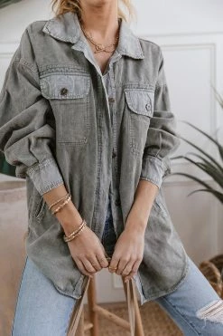 Mustard Seed Meret Shirt Jacket In Grey - FINAL SALE
