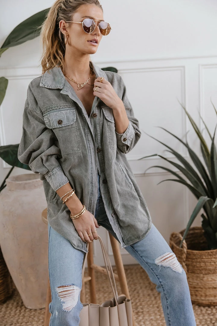 Brand new 😉 Mustard Seed Meret 👚 Shirt Jacket In Grey - FINAL SALE ⭐ 1 Mustard Seed Meret Shirt Jacket In Grey - FINAL SALE