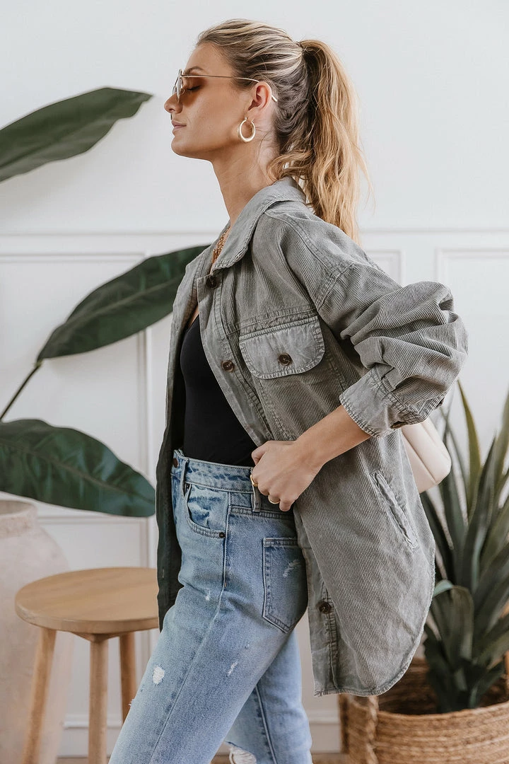 Brand new 😉 Mustard Seed Meret 👚 Shirt Jacket In Grey - FINAL SALE ⭐ 6 Mustard Seed Meret Shirt Jacket In Grey - FINAL SALE