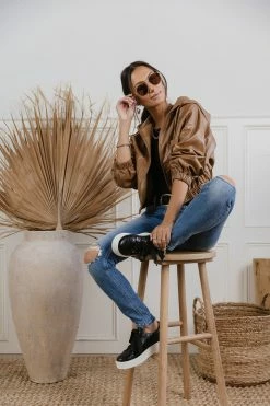 PROMESA Angie Vegan Leather Jacket In Camel - FINAL SALE