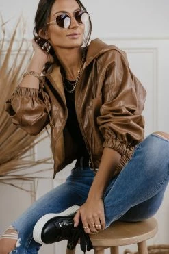PROMESA Angie Vegan Leather Jacket In Camel - FINAL SALE