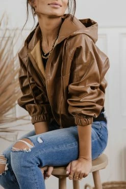 PROMESA Angie Vegan Leather Jacket In Camel - FINAL SALE