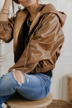 PROMESA Angie Vegan Leather Jacket In Camel - FINAL SALE