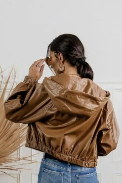 PROMESA Angie Vegan Leather Jacket In Camel - FINAL SALE