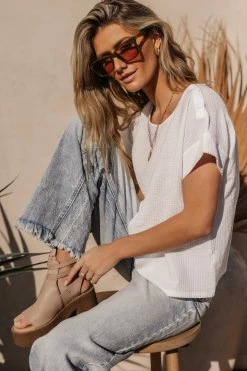 Maize Isha Ribbed Top In White - FINAL SALE