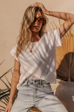 Maize Isha Ribbed Top In White - FINAL SALE