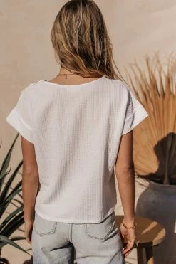 Maize Isha Ribbed Top In White - FINAL SALE