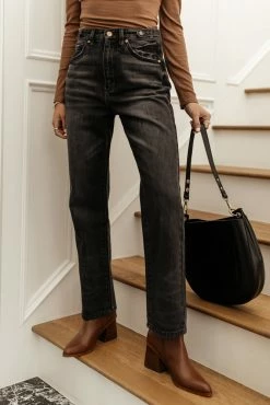 KANCAN Bohme Buckle Detail Straight Denim In Black - FINAL SALE