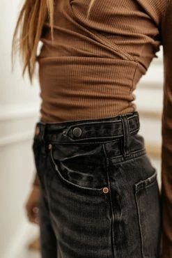 KANCAN Bohme Buckle Detail Straight Denim In Black - FINAL SALE