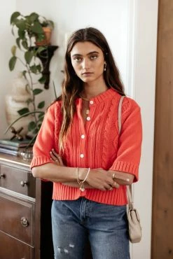 SINA Everly Cardigan In Coral - FINAL SALE