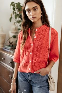 SINA Everly Cardigan In Coral - FINAL SALE