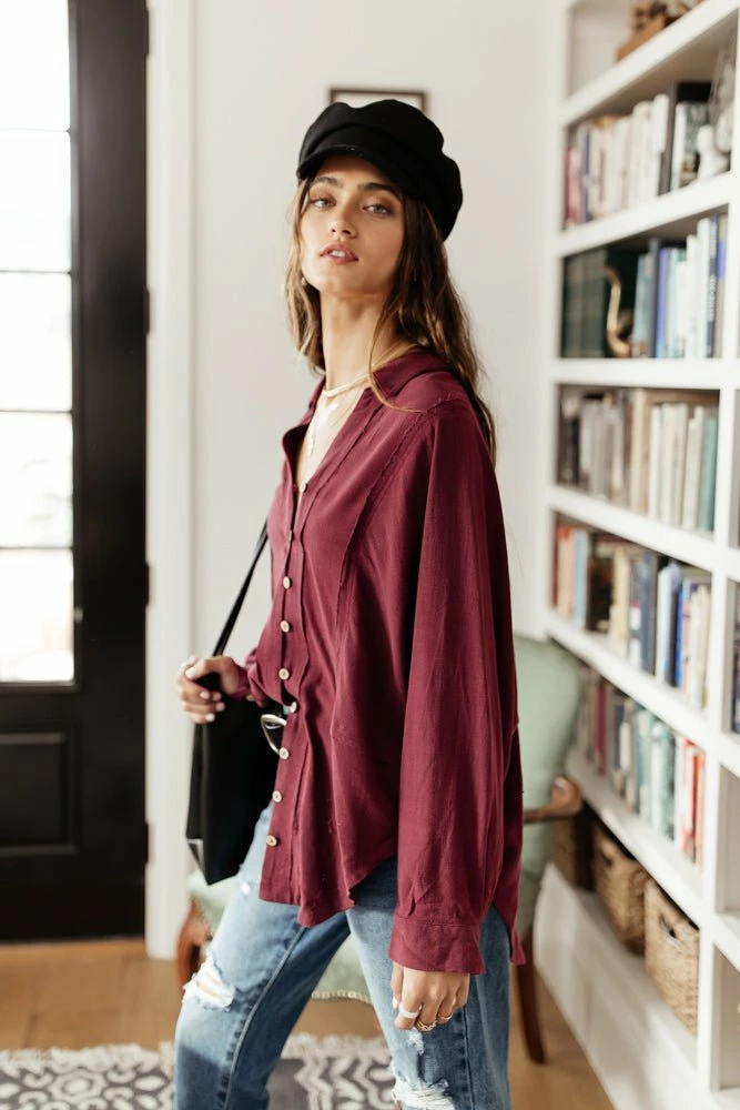 Hot Sale 🥰 LISTICLE Rosealie Oversized 👚 Shirt In Burgundy - FINAL SALE 🤩 8 LISTICLE Rosealie Oversized Shirt In Burgundy - FINAL SALE
