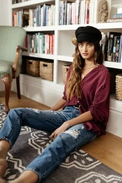 LISTICLE Rosealie Oversized Shirt In Burgundy - FINAL SALE