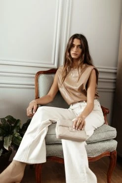 LE LIS Mattias Vegan Leather Top In Tan - FINAL SALE