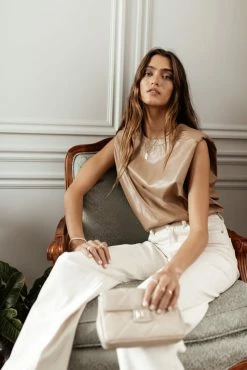 LE LIS Mattias Vegan Leather Top In Tan - FINAL SALE