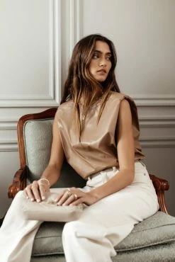 LE LIS Mattias Vegan Leather Top In Tan - FINAL SALE