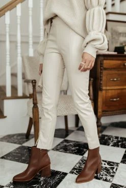 AARON & AMBER Karina Vegan Leather Pants In Beige - FINAL SALE