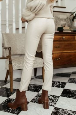 AARON & AMBER Karina Vegan Leather Pants In Beige - FINAL SALE