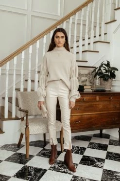 AARON & AMBER Karina Vegan Leather Pants In Beige - FINAL SALE