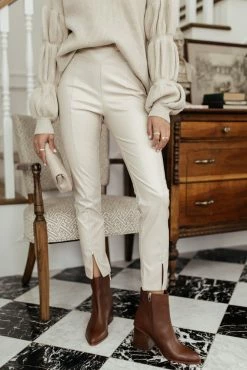 AARON & AMBER Karina Vegan Leather Pants In Beige - FINAL SALE