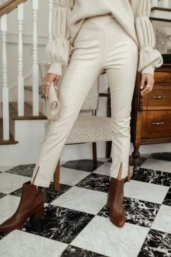 AARON & AMBER Karina Vegan Leather Pants In Beige - FINAL SALE