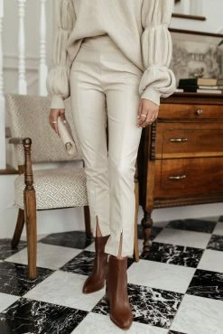 AARON & AMBER Karina Vegan Leather Pants In Beige - FINAL SALE