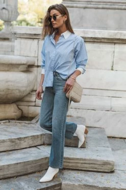 AARON & AMBER Kathryn Button Up Shirt In Light Blue - FINAL SALE