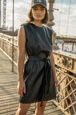 AARON & AMBER Boris Belted Dress In Brown - FINAL SALE