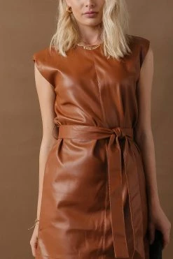 AARON & AMBER Boris Belted Dress In Brown - FINAL SALE