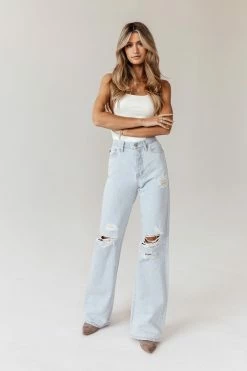 KANCAN Skyscraper Wide Leg Denim In Light Wash - FINAL SALE