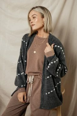 STACCATO Ivie Balloon Sleeve Cardigan In Charcoal - FINAL SALE