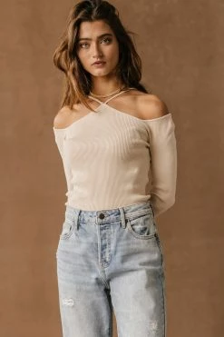 SINA Sheila Open Shoulder Top In Natural - FINAL SALE