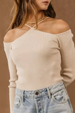 SINA Sheila Open Shoulder Top In Natural - FINAL SALE