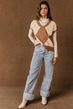 PROMESA Ella Argyle Sweater Vest In Camel - FINAL SALE