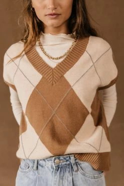 PROMESA Ella Argyle Sweater Vest In Camel - FINAL SALE
