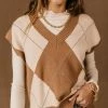PROMESA Ella Argyle Sweater Vest In Camel - FINAL SALE