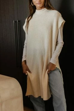 Vero Moda Devi Long Vest In Brown Tops