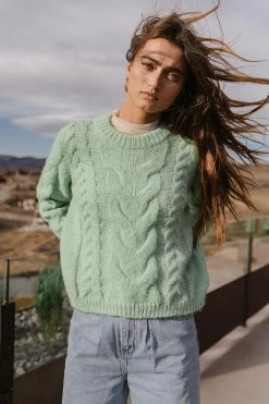Vero Moda Cindy Cable-Knit Sweater In Mint Green